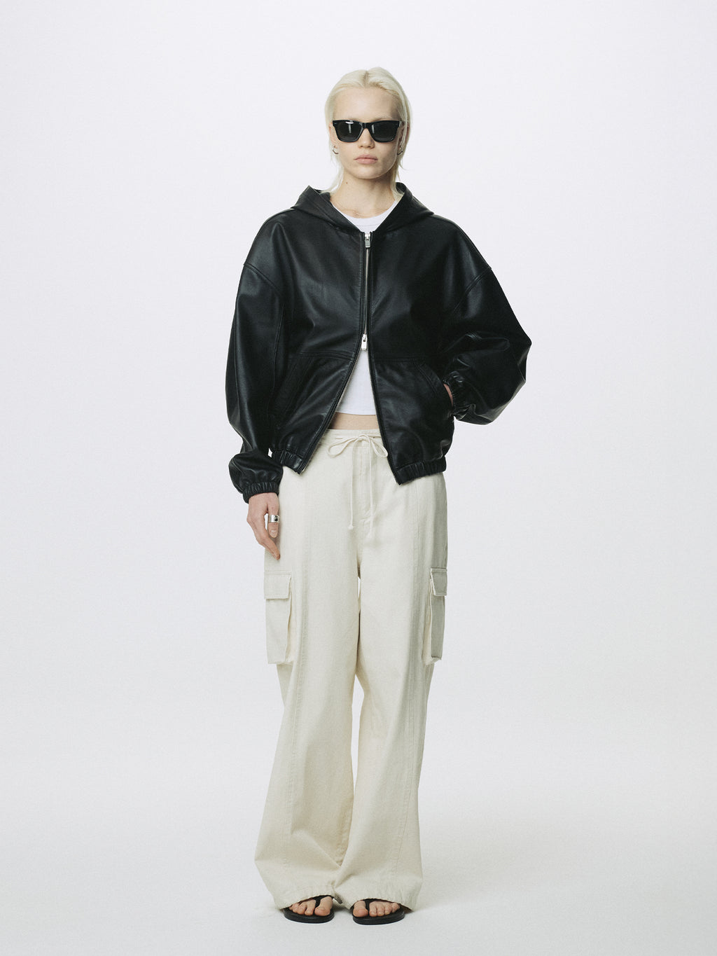 (W) NAPPA LEATHER HOODIE JACKET_ BLACK