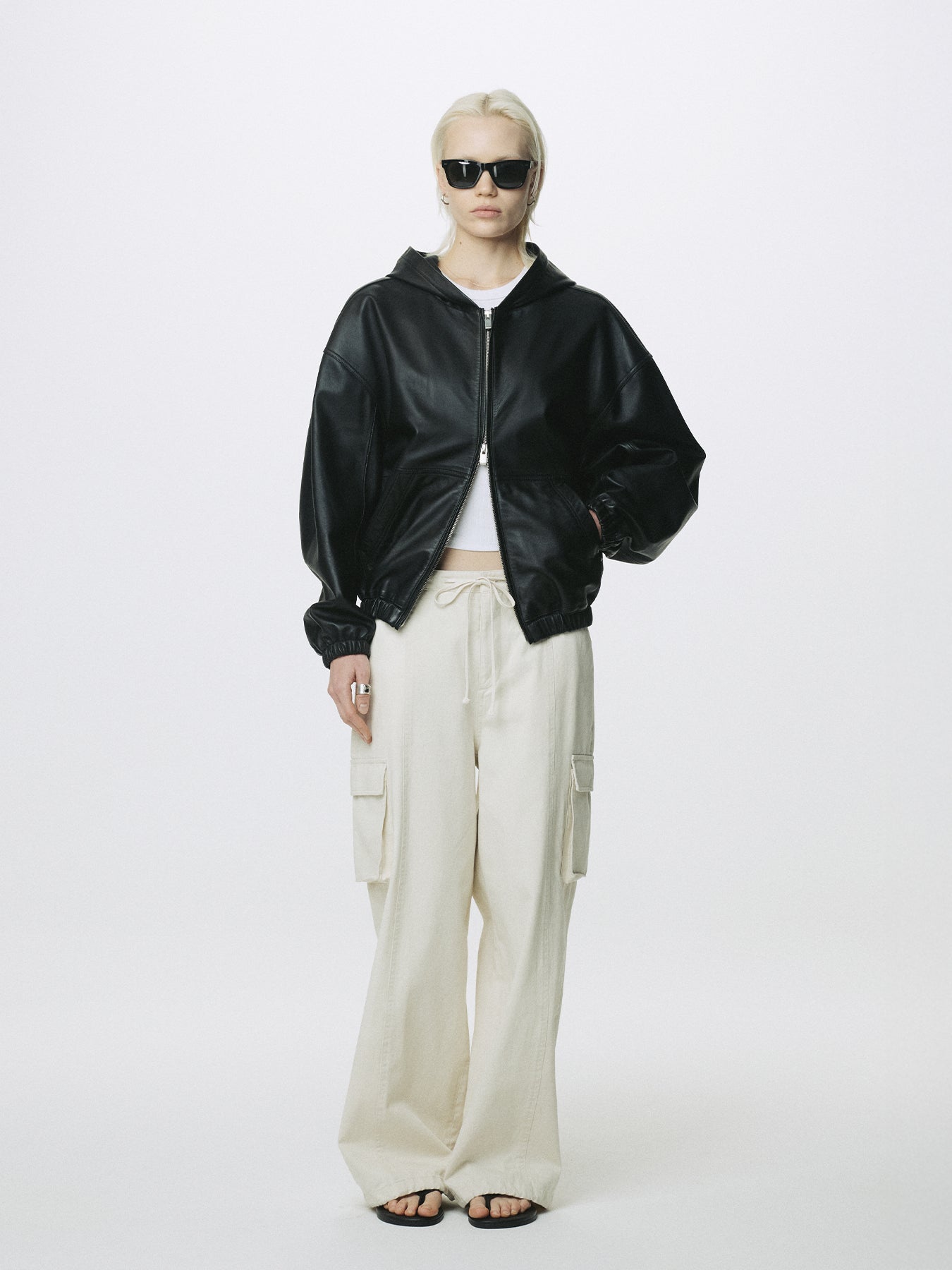 (W) NAPPA LEATHER HOODIE JACKET_ BLACK