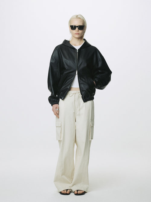 (W) NAPPA LEATHER HOODIE JACKET_ BLACK
