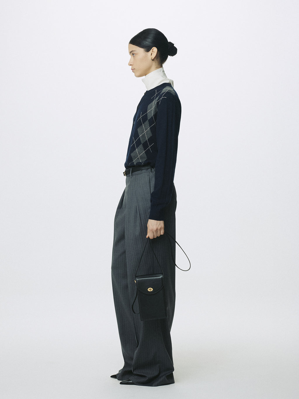 (W) MERINO WOOL ARGYLE CARDIGAN_ NAVY/GREY