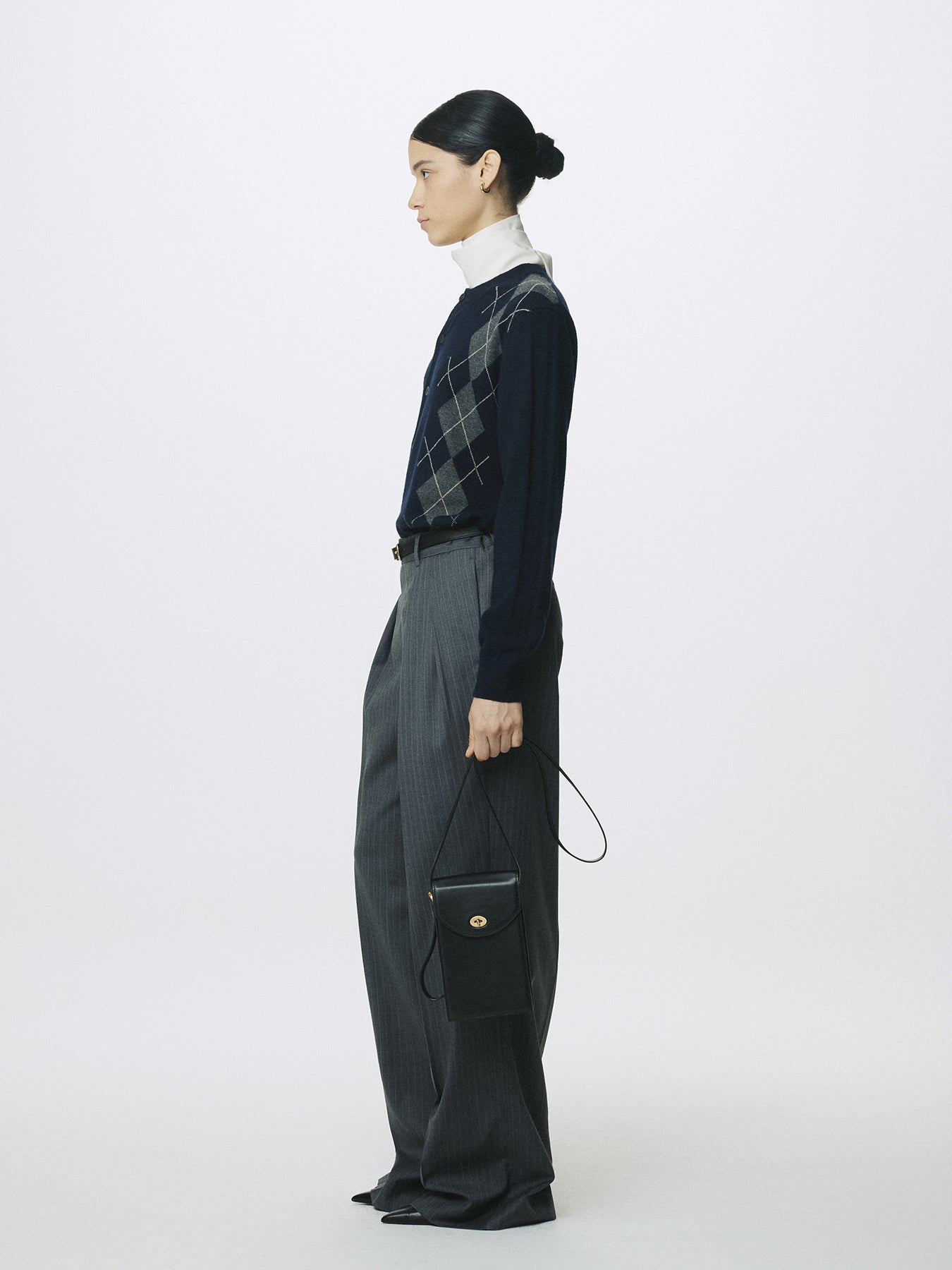 (W) MERINO WOOL ARGYLE CARDIGAN_ NAVY/GREY