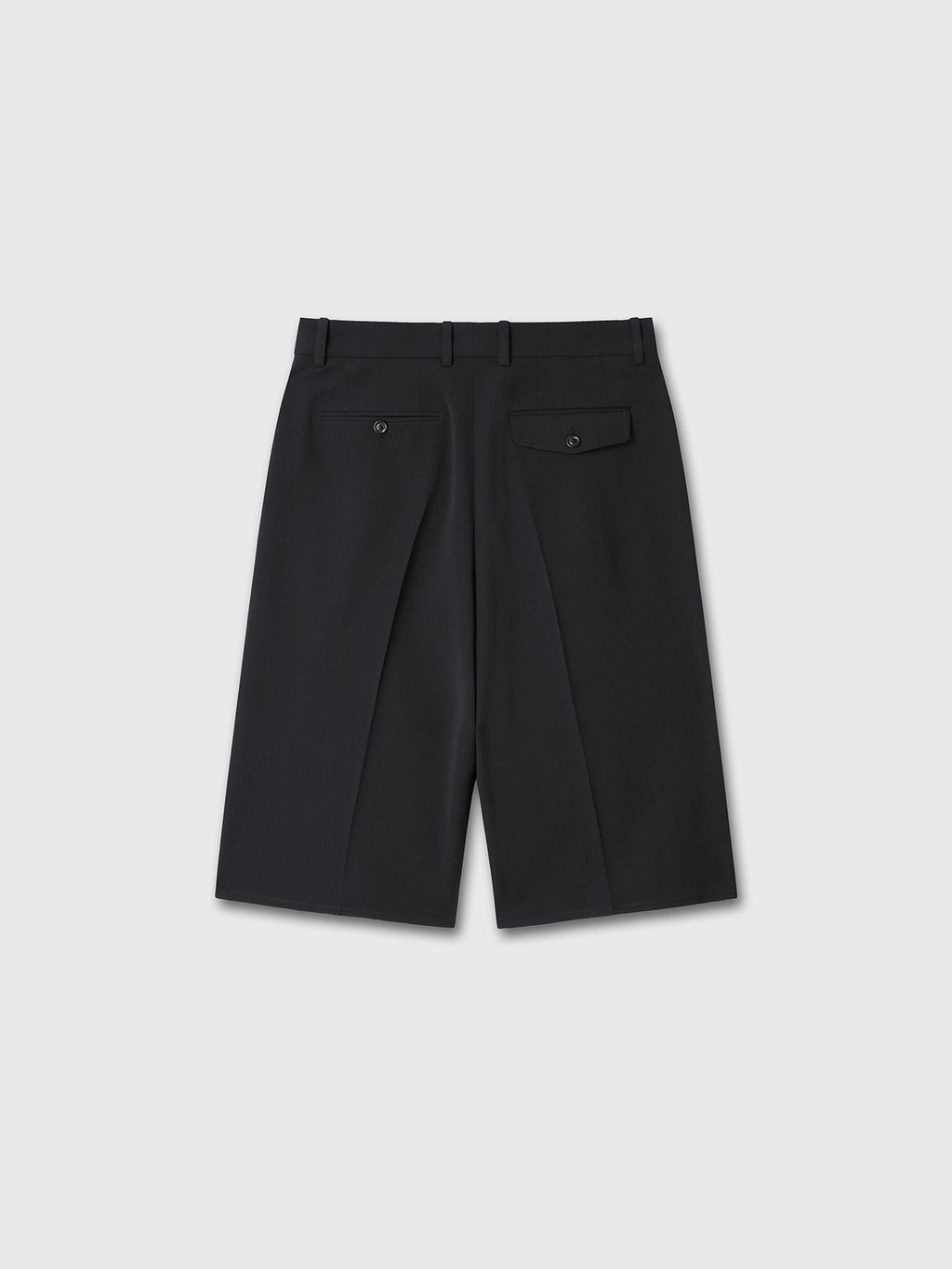 RAW-CUT WOOL PLEATED TAILORED SHORTS_ DARK NAVY