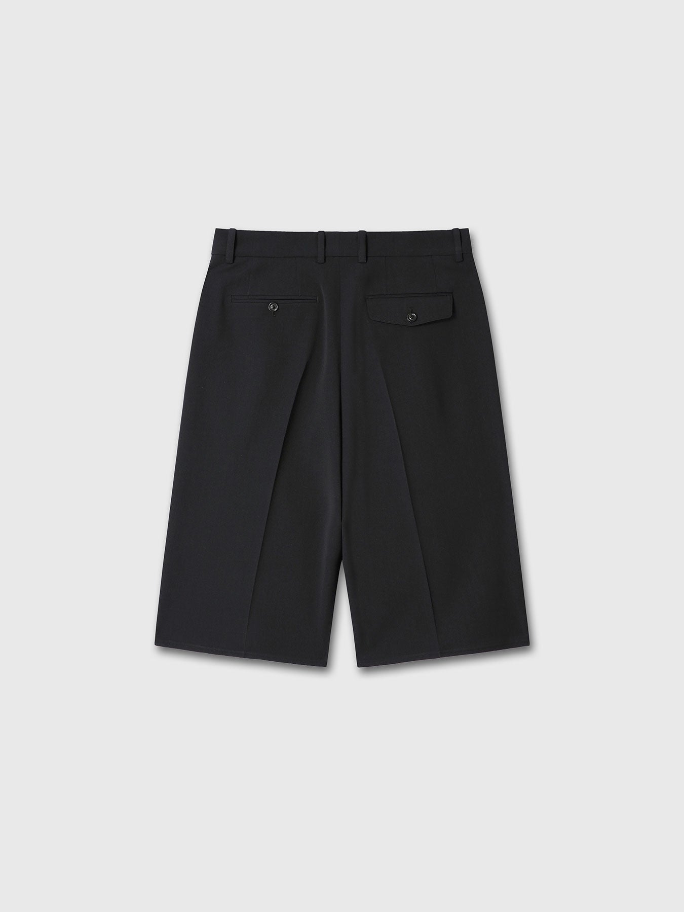 RAW-CUT WOOL PLEATED TAILORED SHORTS_ DARK NAVY
