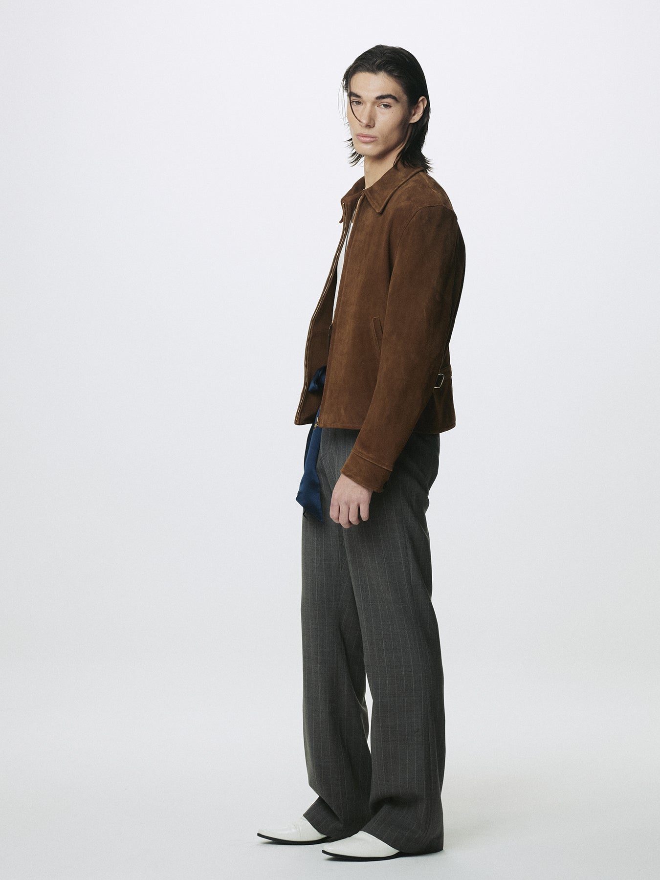 STRIPED WOOL FLARED-LEG PANTS_ TAUPE