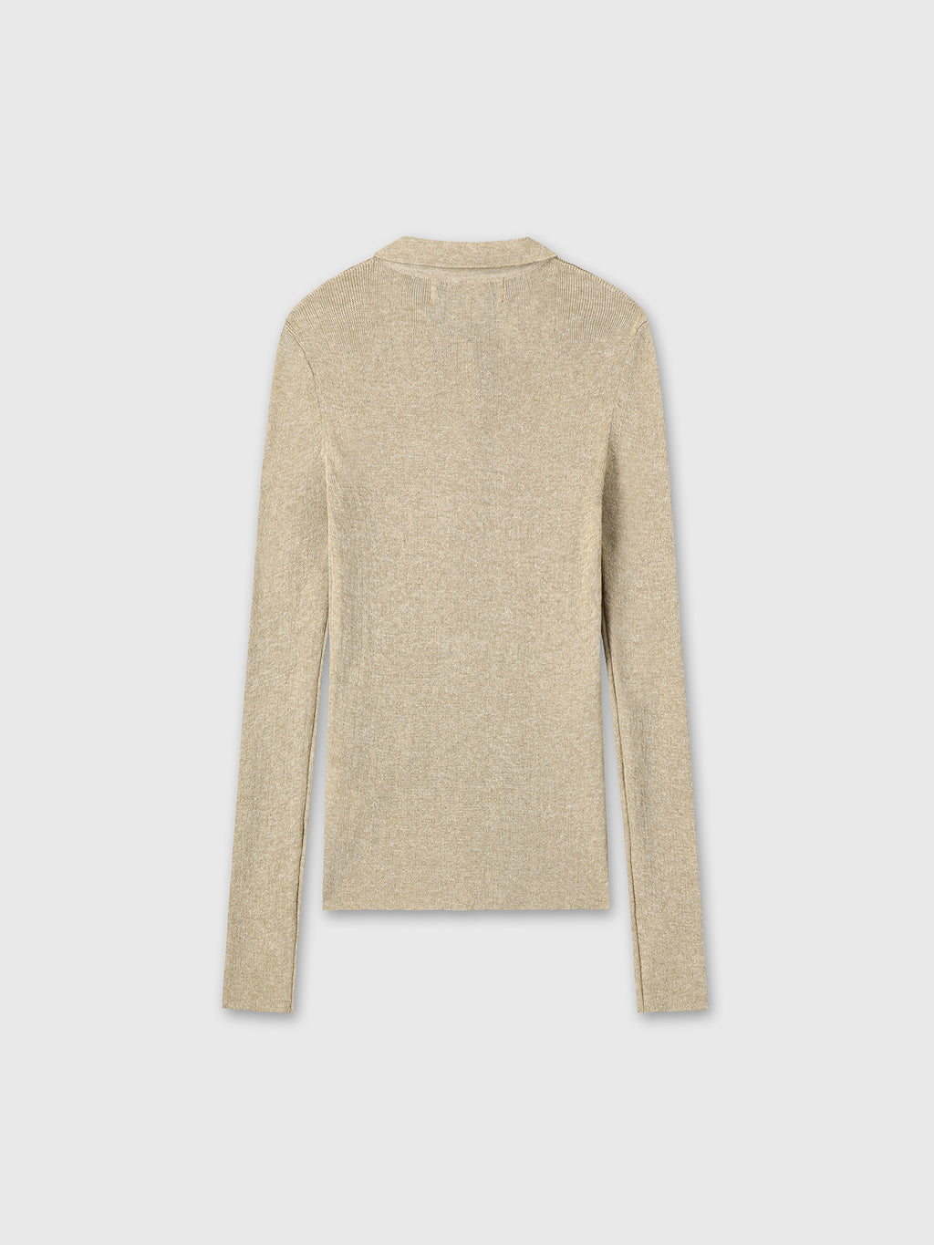 (W) GLITTER RIBBED KNIT POLO SHIRT_ GREENISH BEIGE