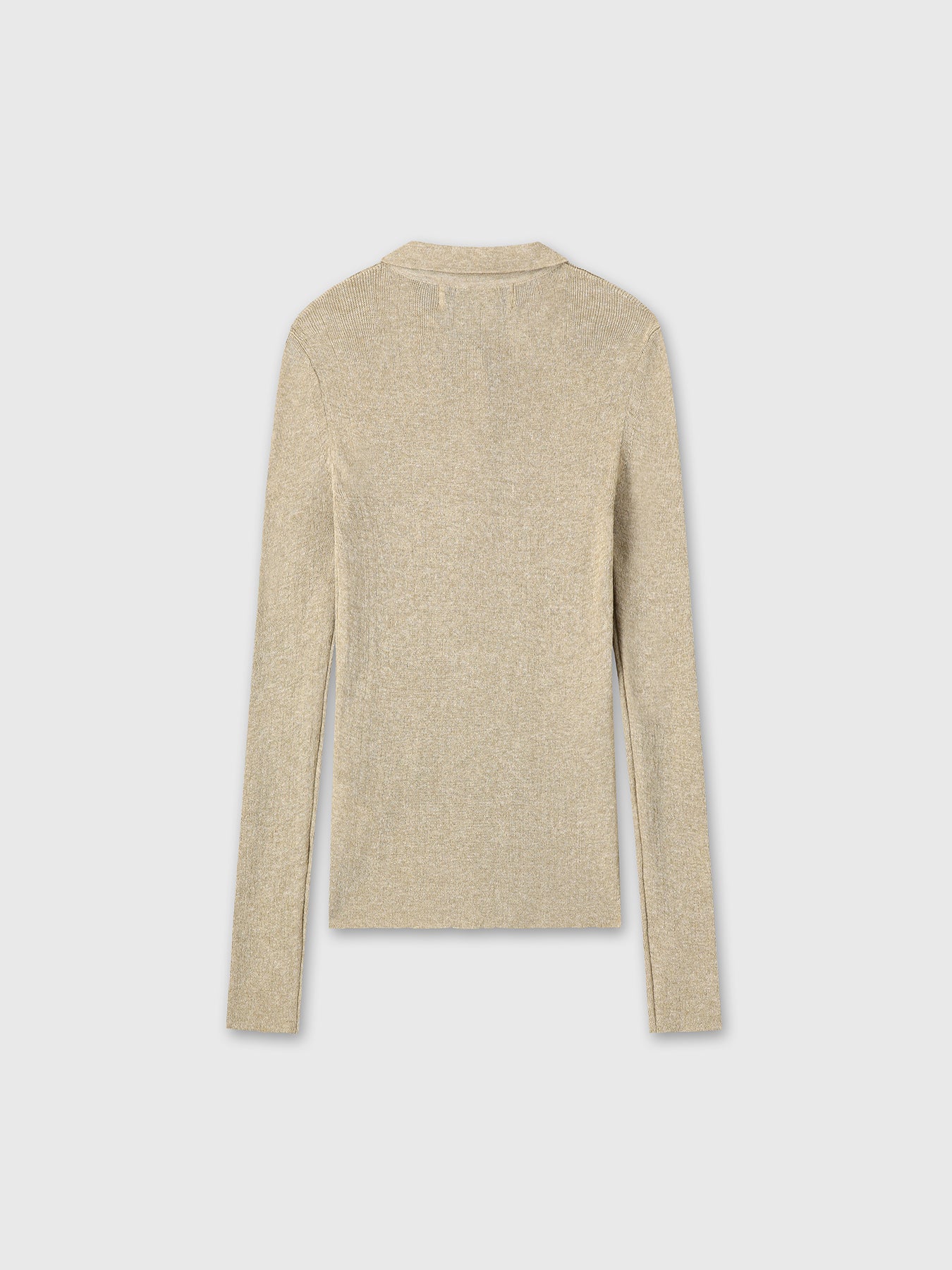 (W) GLITTER RIBBED KNIT POLO SHIRT_ GREENISH BEIGE