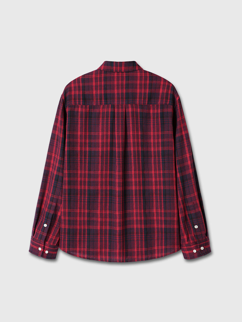 WASHED COTTON BLEND CHECK SHIRT_ RED/BLUE