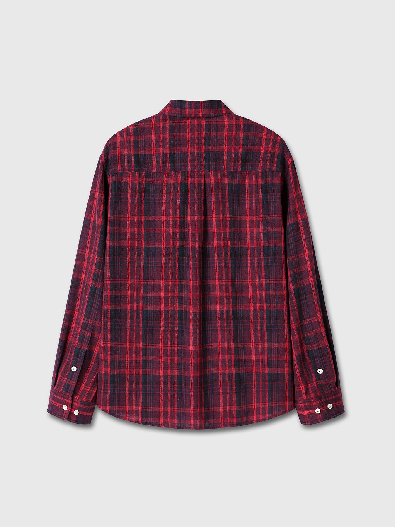 WASHED COTTON BLEND CHECK SHIRT_ RED/BLUE