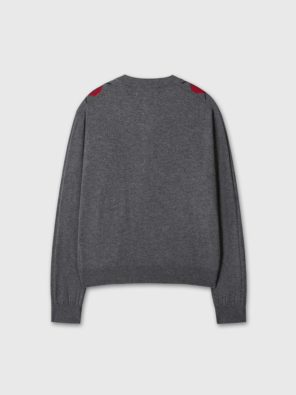 MERINO WOOL ARGYLE CARDIGAN_ GREY/RED
