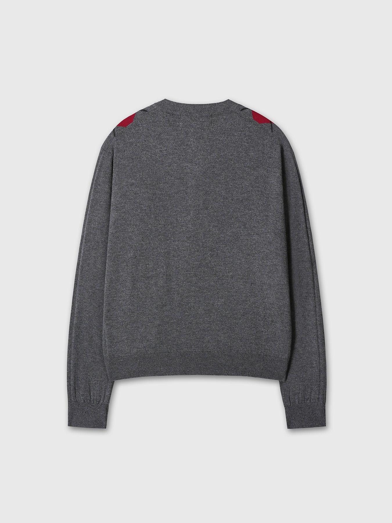 MERINO WOOL ARGYLE CARDIGAN_ GREY/RED