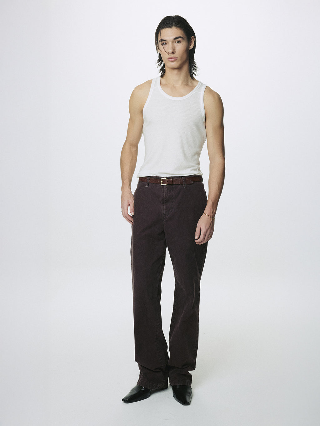 GARMENT DYED COTTON STRAIGHT PANTS_ FADED BURGUNDY