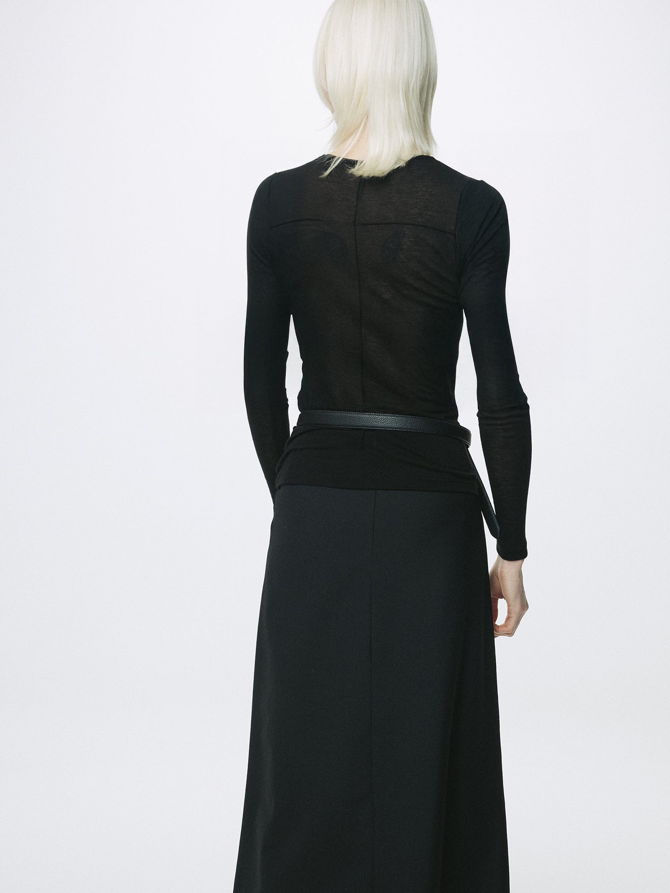 (W) WOOL TENCEL PINTUCK LONG SLEEVE_ BLACK