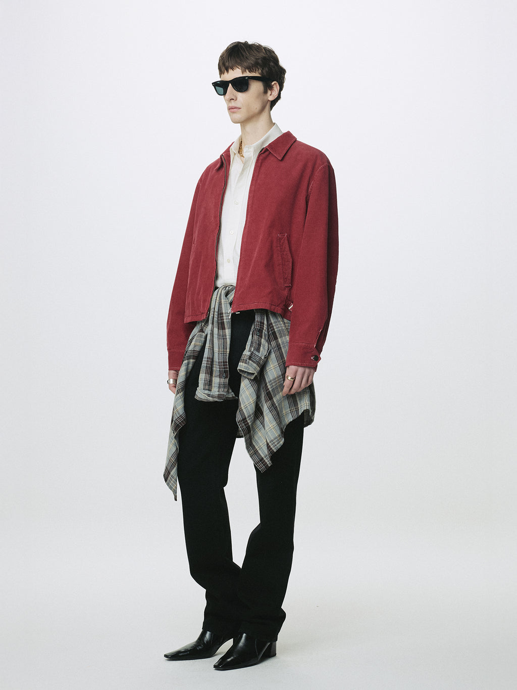 GARMENT DYED CORDUROY ZIP JACKET_ FADED RED