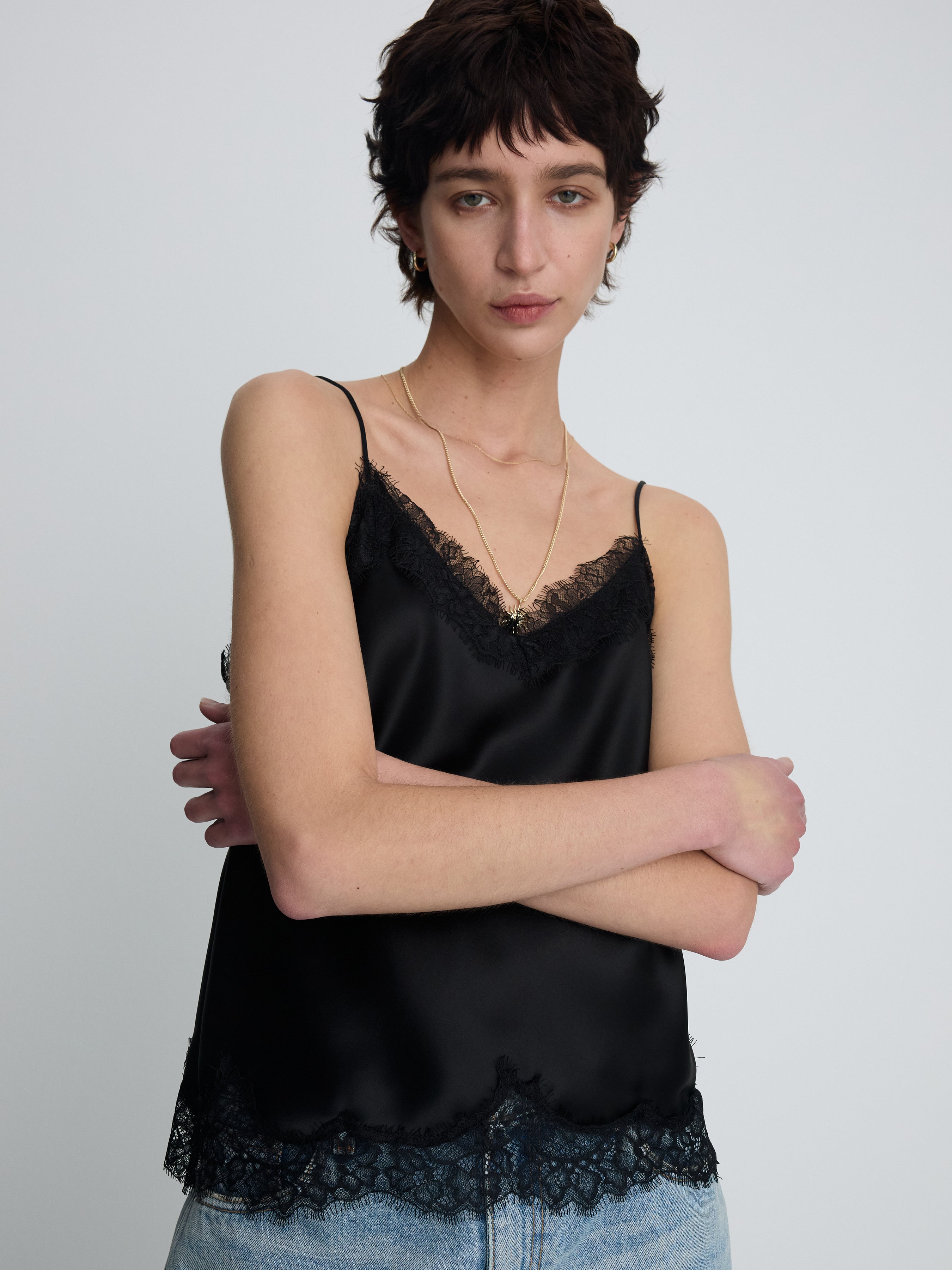 (W) SATIN LACE CAMISOLE_ BLACK