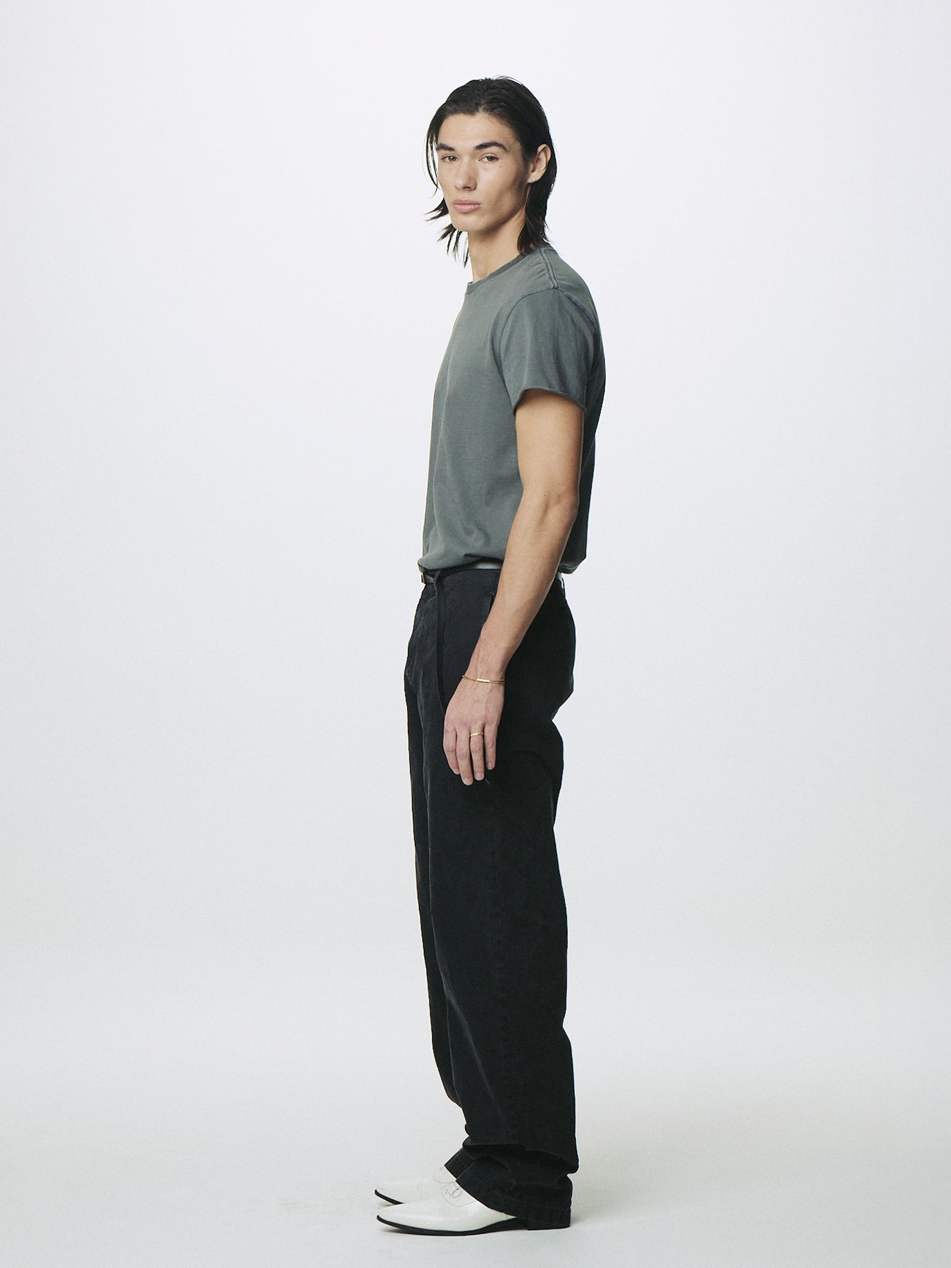 GARMENT DYED COTTON STRAIGHT PANTS_ FADED BLACK