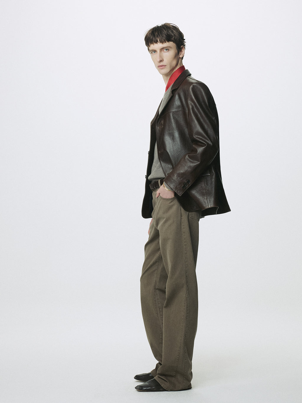 VEGETABLE LAMB LEATHER BLAZER JACKET_ BROWN