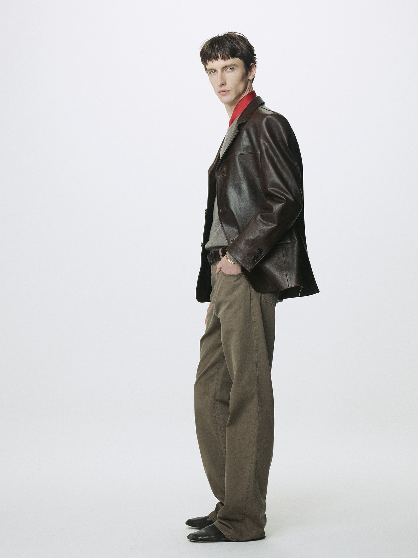 VEGETABLE LAMB LEATHER BLAZER JACKET_ BROWN
