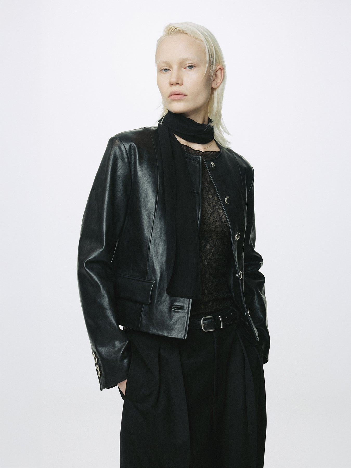 (W) LAMB LEATHER BLOUSON JACKET_ BLACK