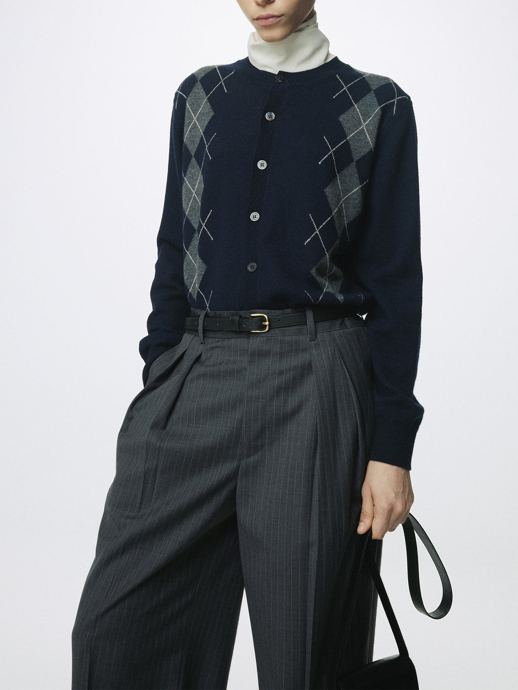 (W) STRIPED WOOL DOUBLE-PLEATED WIDE TROUSERS_ GREY STRIPE
