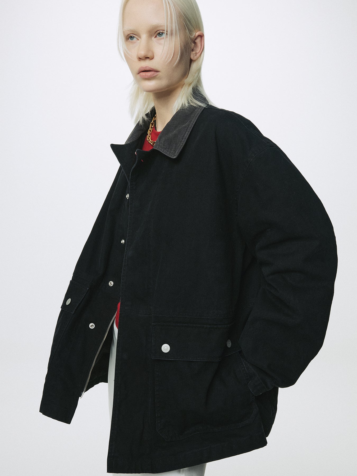 (W) GARMENT WASHED BARN JACKET_ FADED BLACK