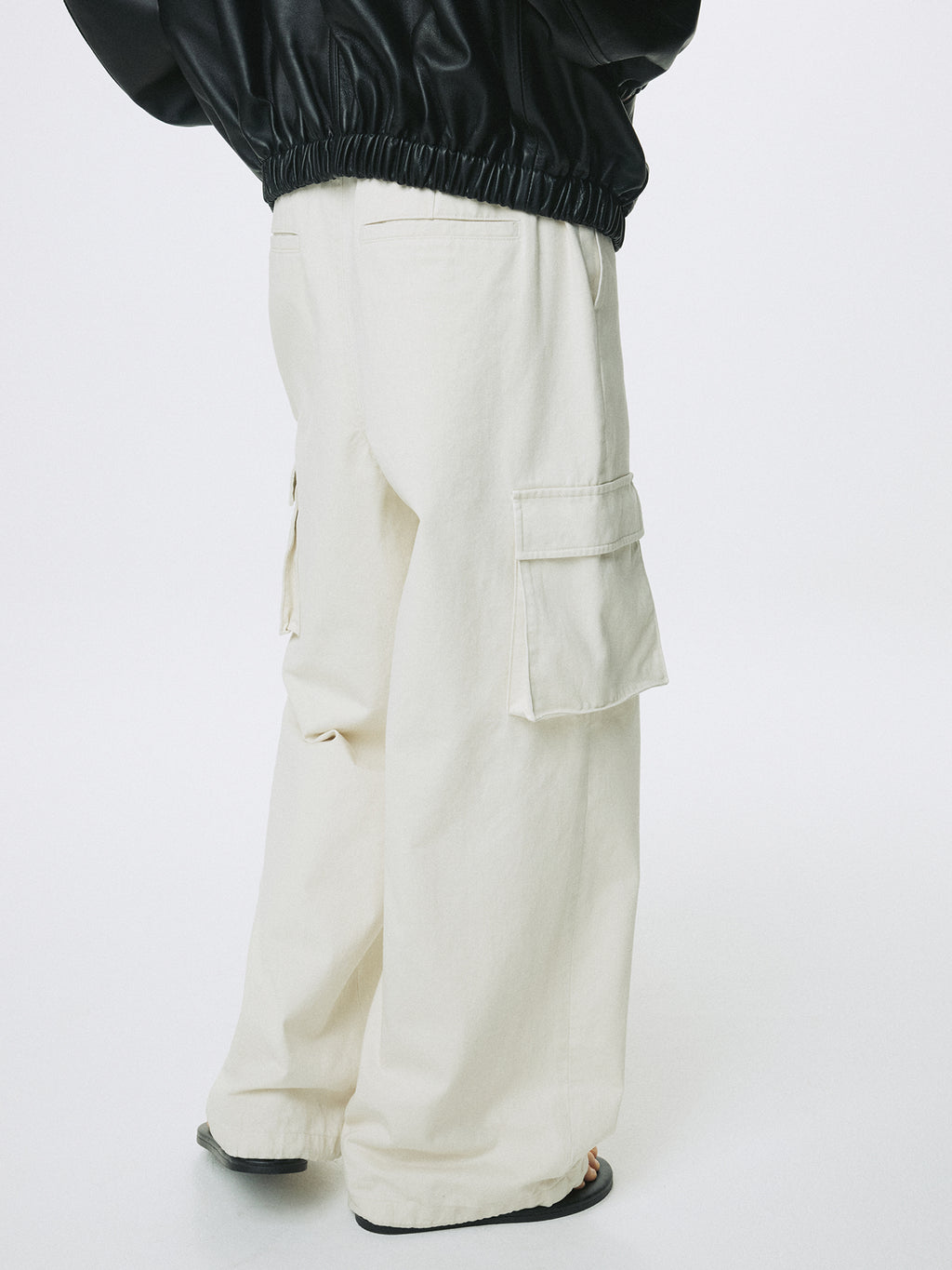 (W) COTTON DRAWSTRING CARGO TROUSERS_ IVORY