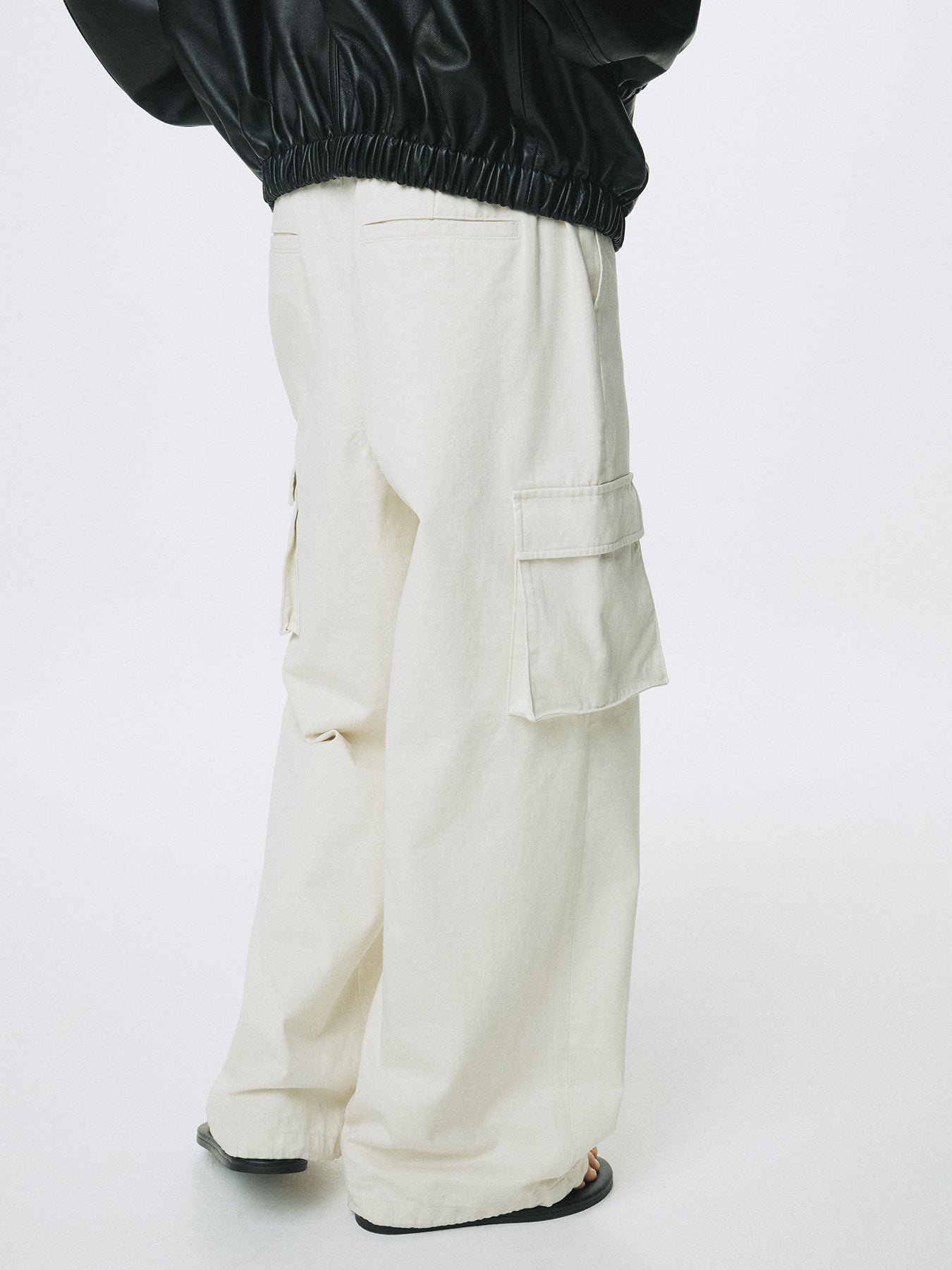 (W) COTTON DRAWSTRING CARGO TROUSERS_ IVORY