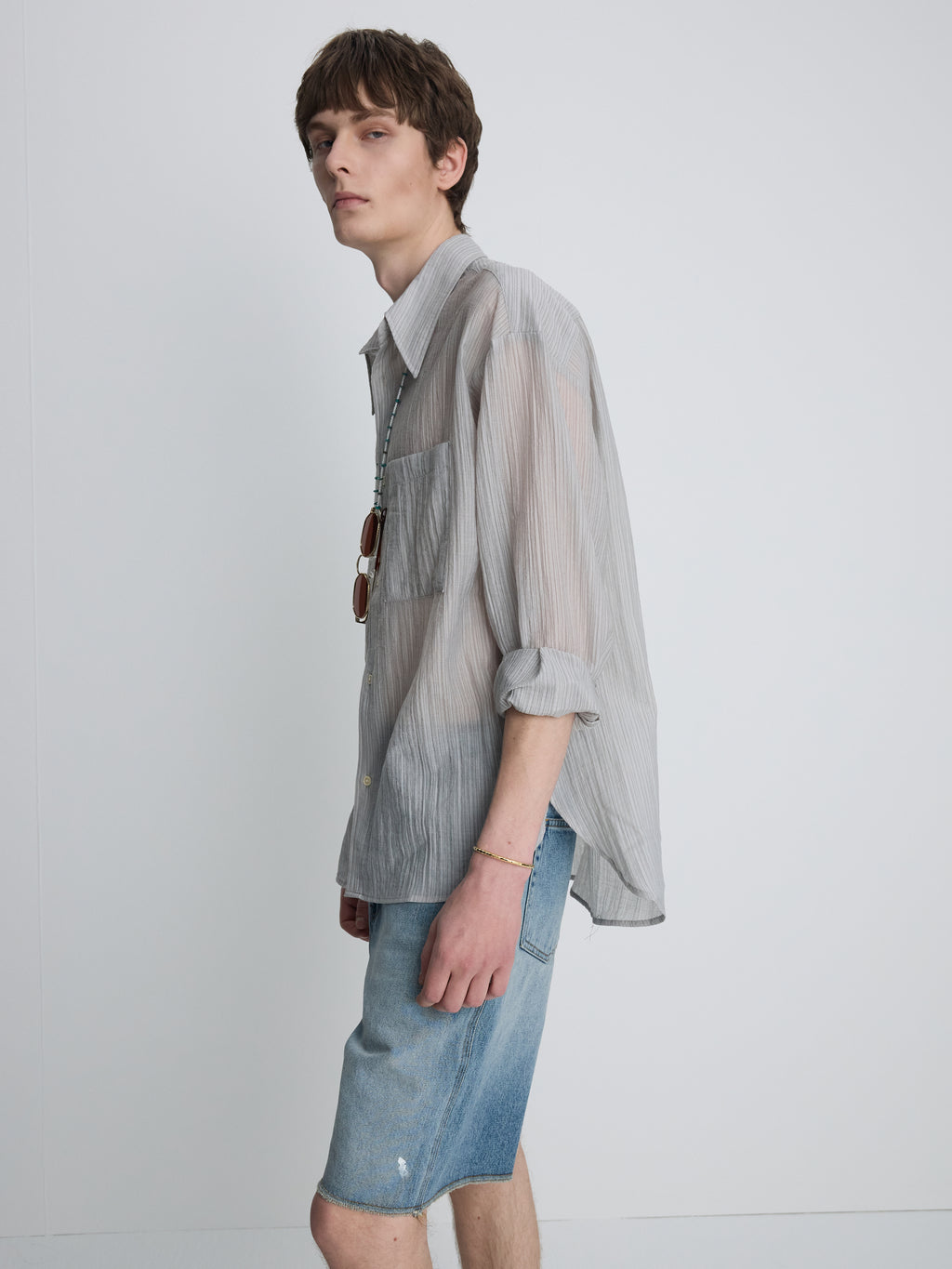 LYOCELL OVERSIZED STRIPE SHIRT_ GREY