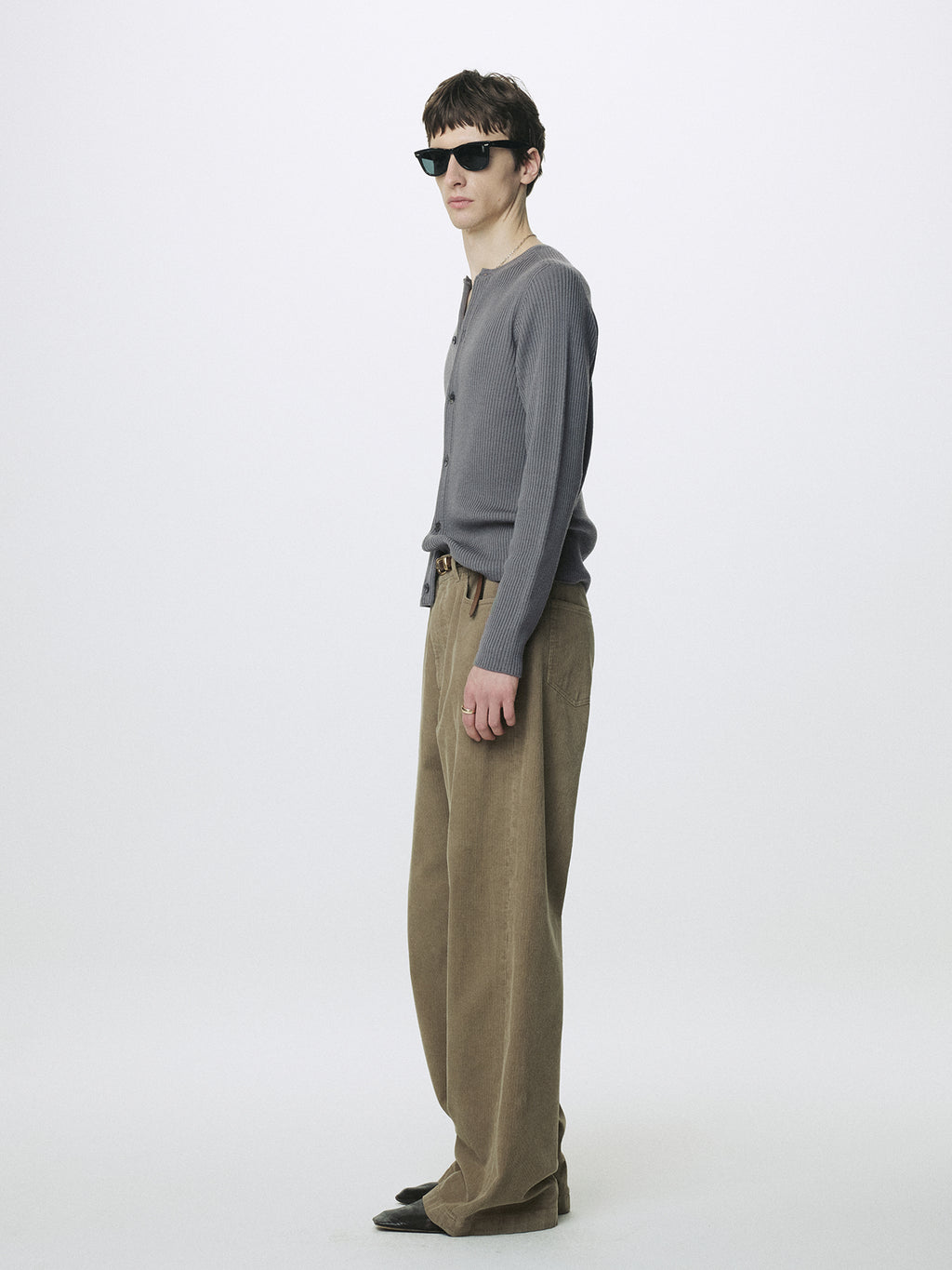 SUPER FINE MERINO WOOL RIBBED CARDIGAN_ CARBON GREY