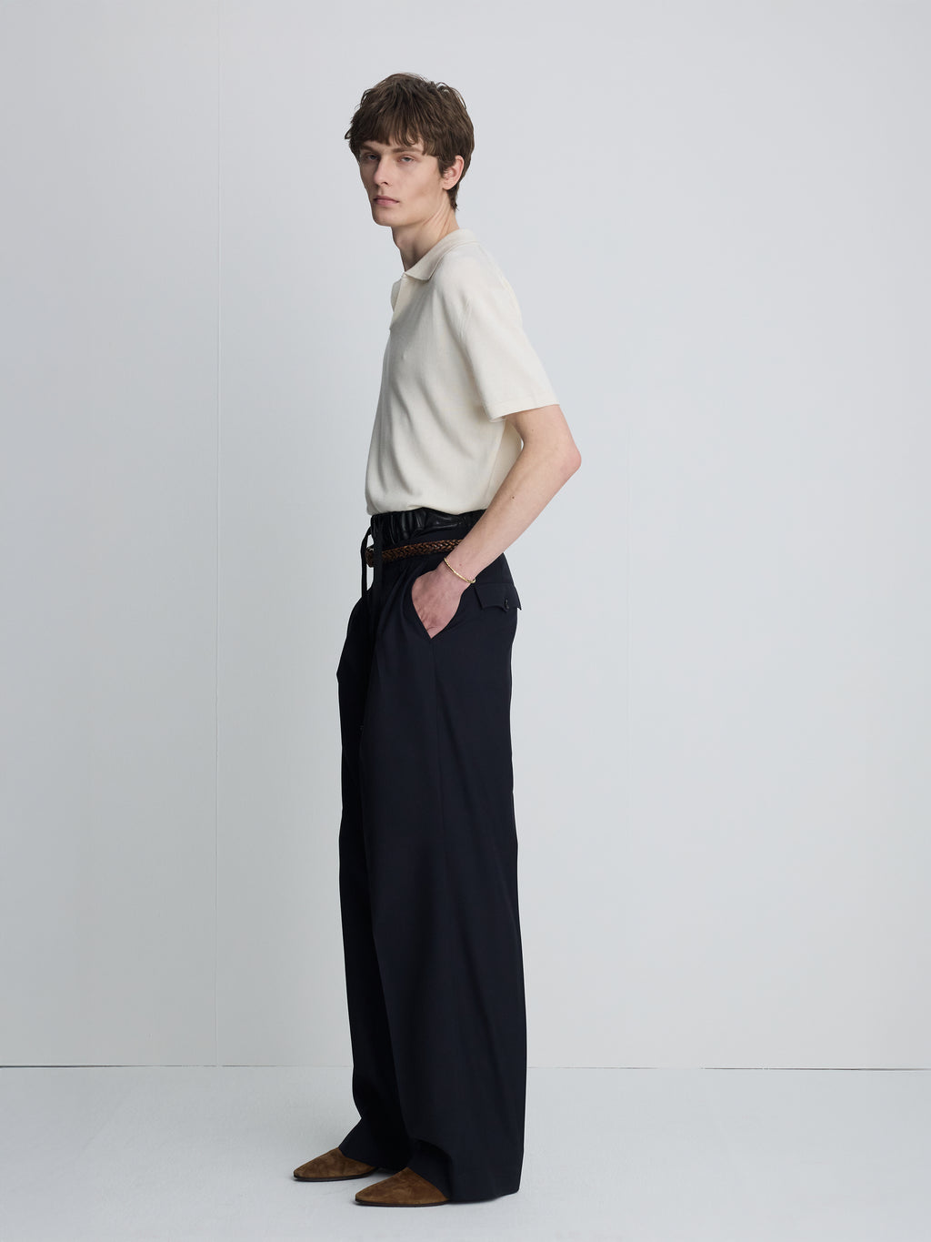 SILK CASHMERE OPEN COLLAR KNIT_ ECRU