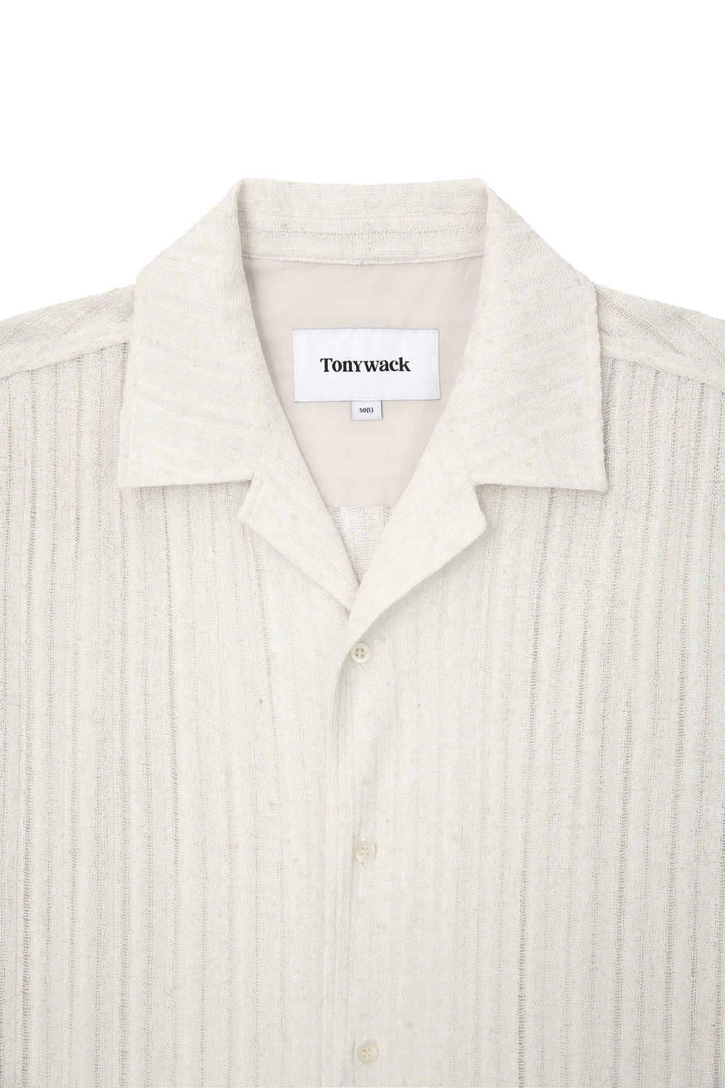 Crochet Camp Collar Half Sleeve Shirt_ Melange Ecru