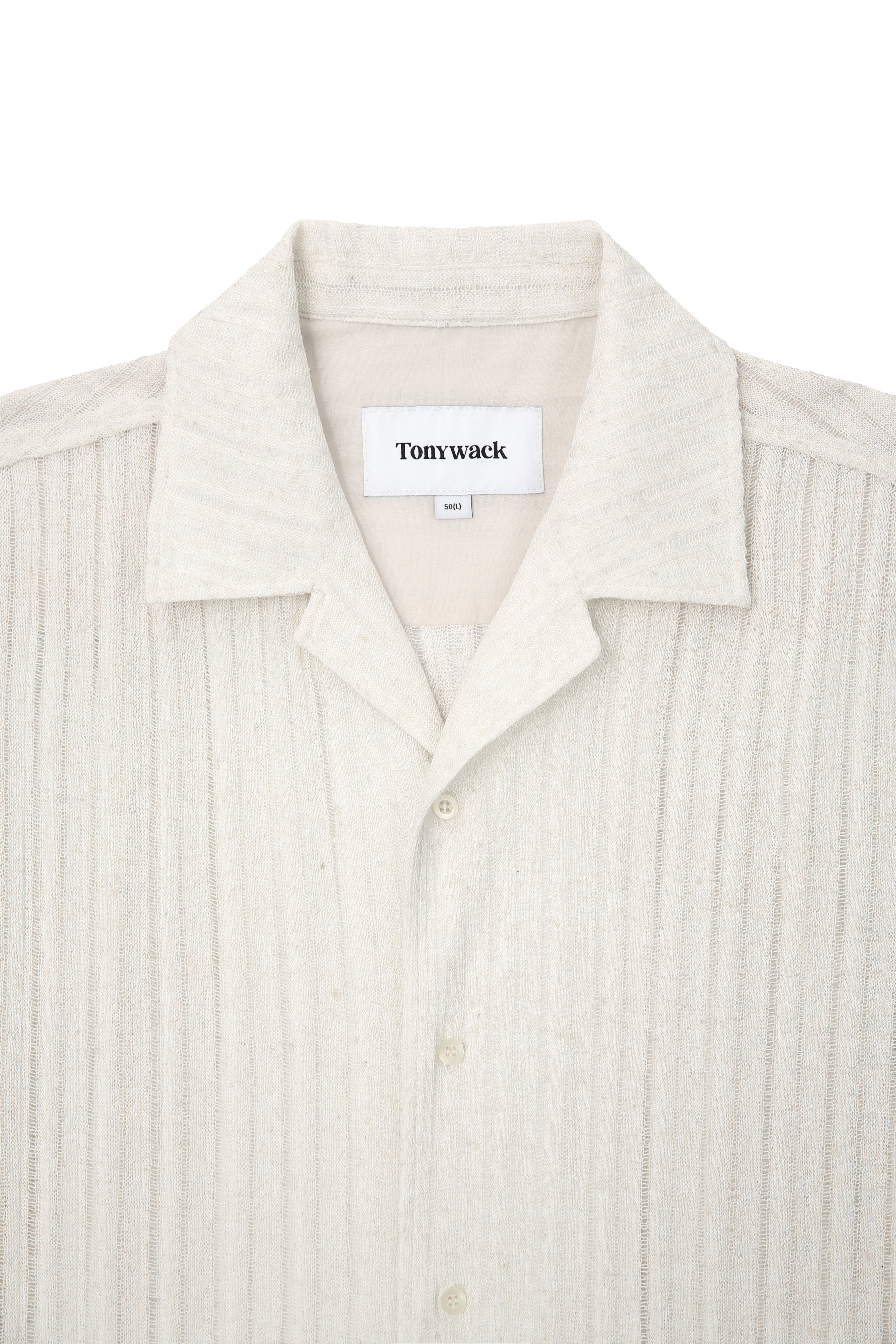 Crochet Camp Collar Half Sleeve Shirt_ Melange Ecru
