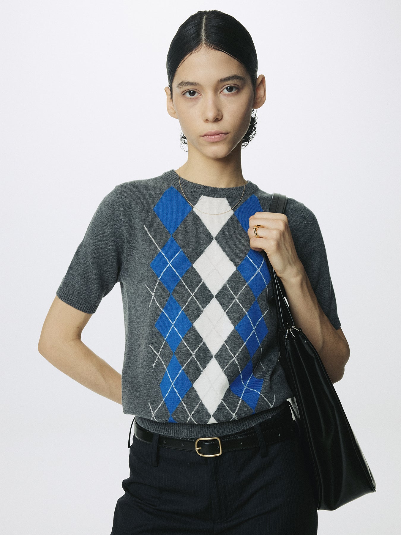 (W) SUPERFINE WOOL ARGYLE CREW NECK SWEATER_ GREY COBALT