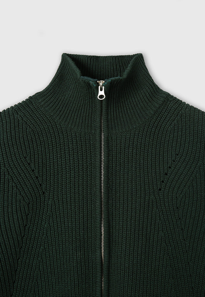 Italian Cotton Hard Twist Zip-up Knit_ Dark Green
