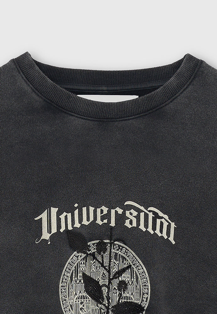 Embroidery Overlap College Sweatshirt_ Faded Black