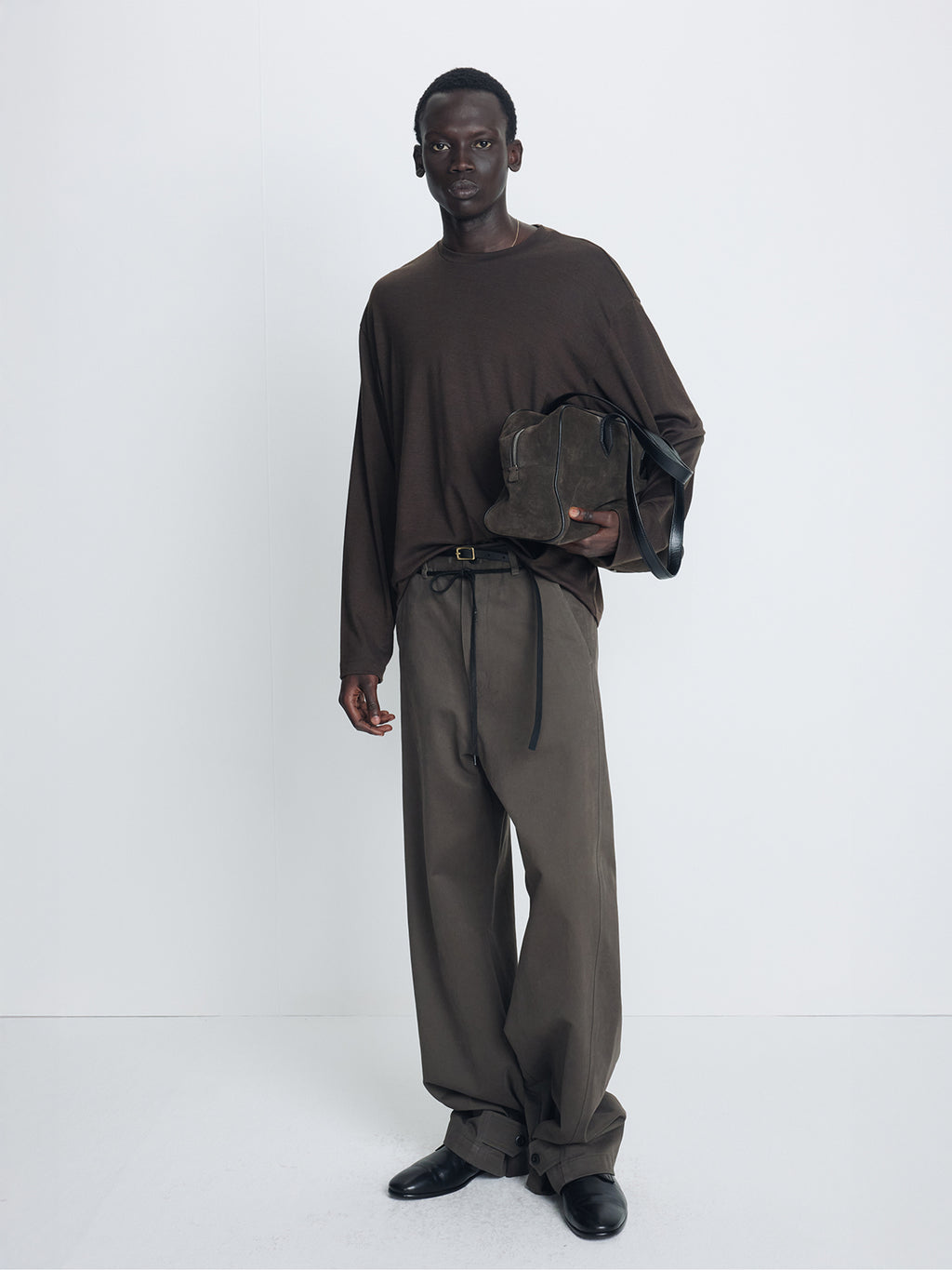 BRUSHED COTTON DRILL RELAXED STRING PANTS_ OLIVE
