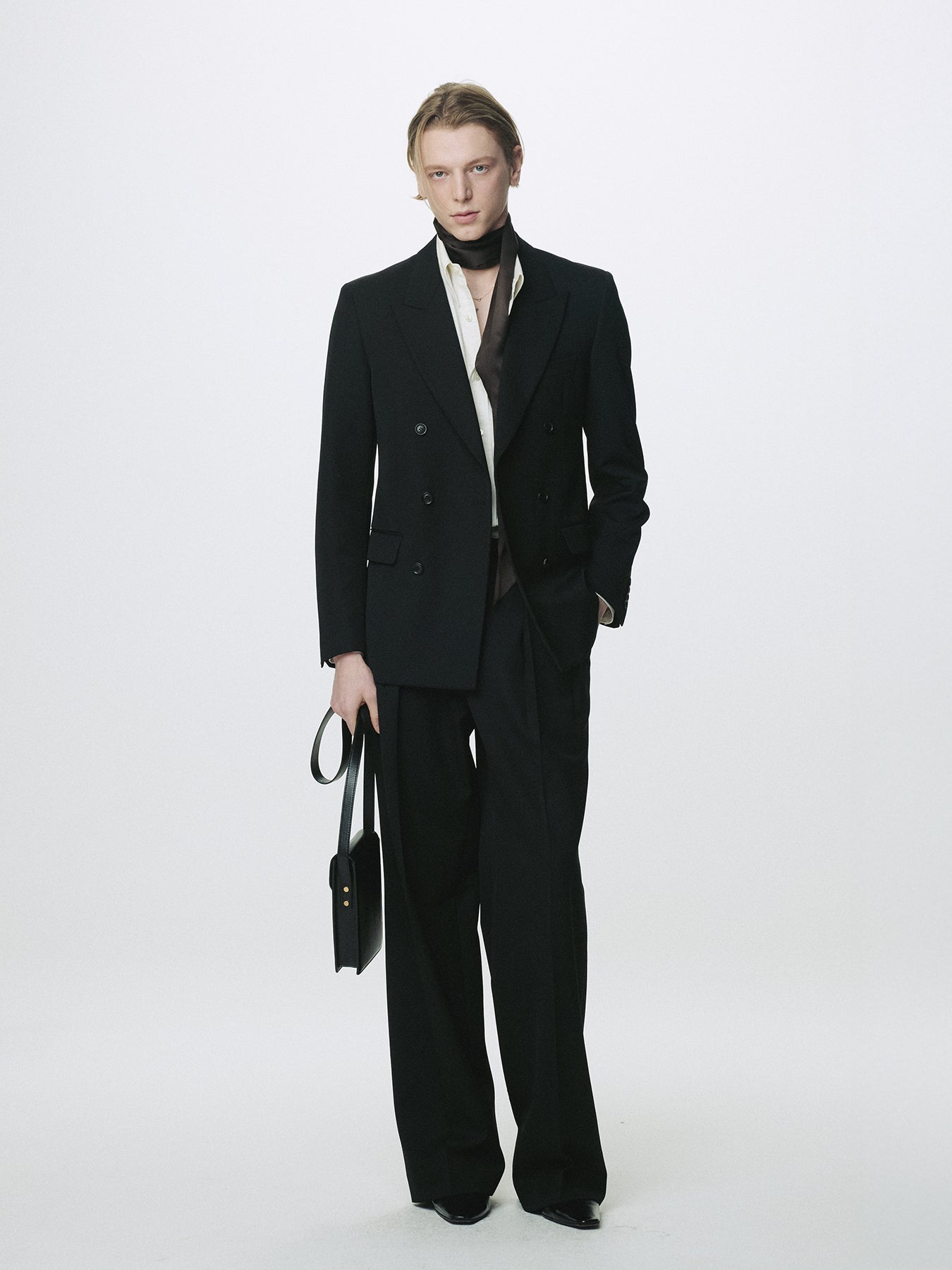 WOOL DOUBLE-PLEATED WIDE TROUSERS_ BLACK