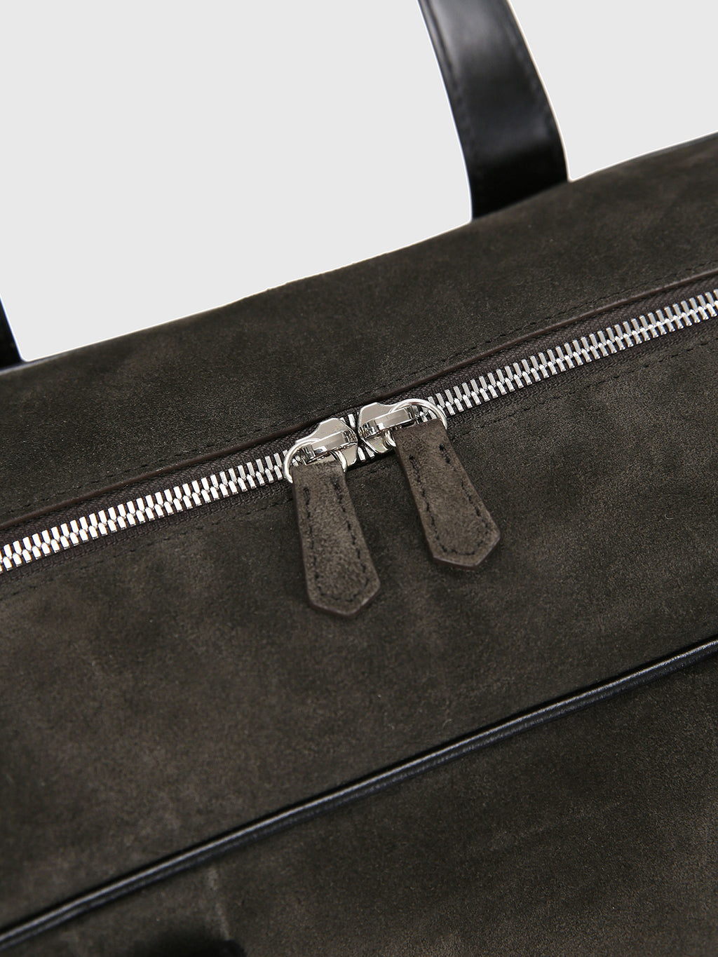 LEATHER TRIM SUEDE SQUARE VALISE BAG_ DARK PECAN