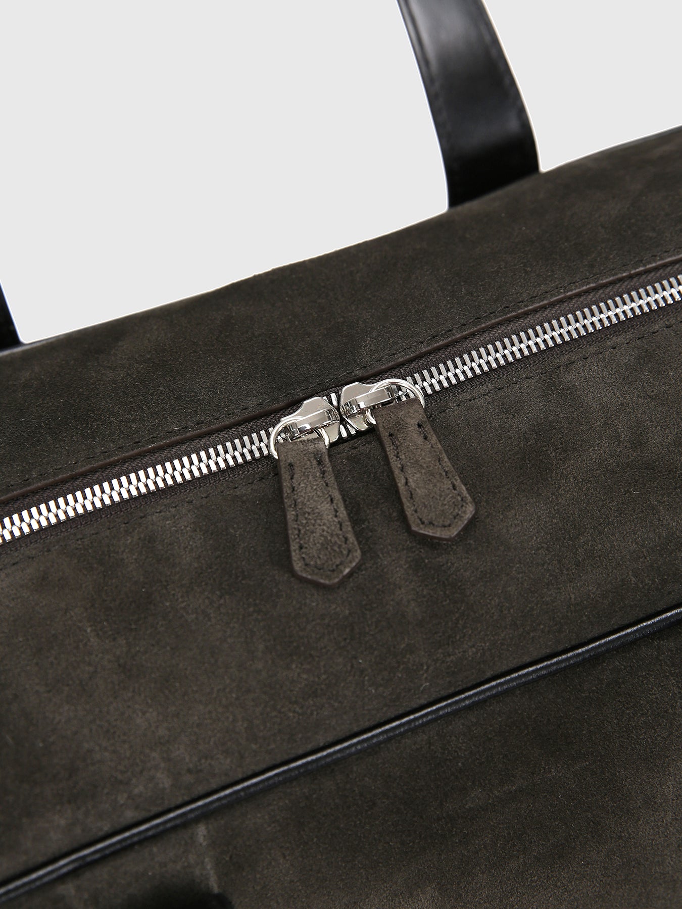 LEATHER TRIM SUEDE SQUARE VALISE BAG_ DARK PECAN