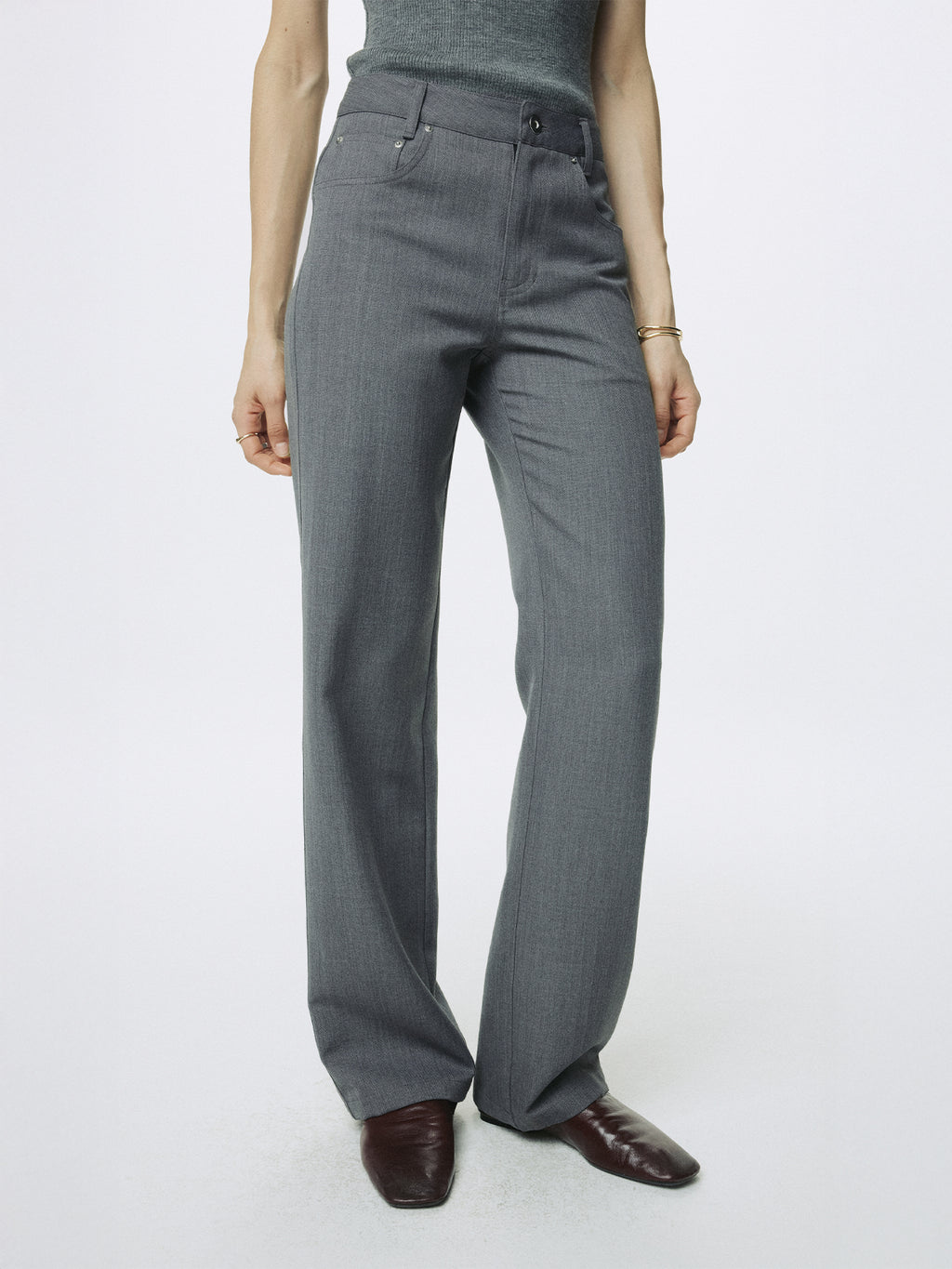 (W) WOOL 5 POCKET STRAIGHT PANTS_ LIGHT GREY