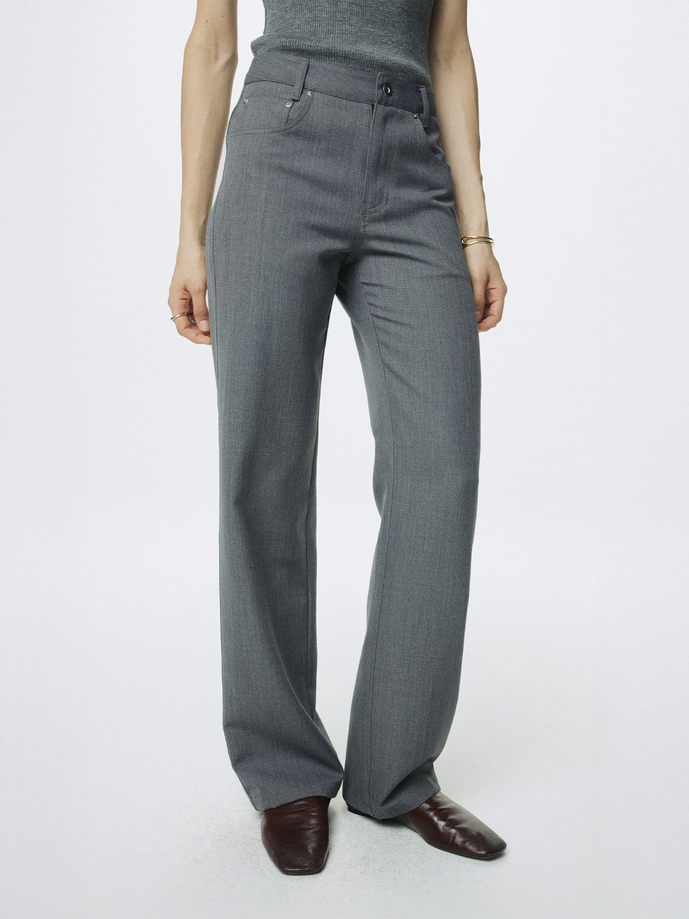(W) WOOL 5 POCKET STRAIGHT PANTS_ LIGHT GREY