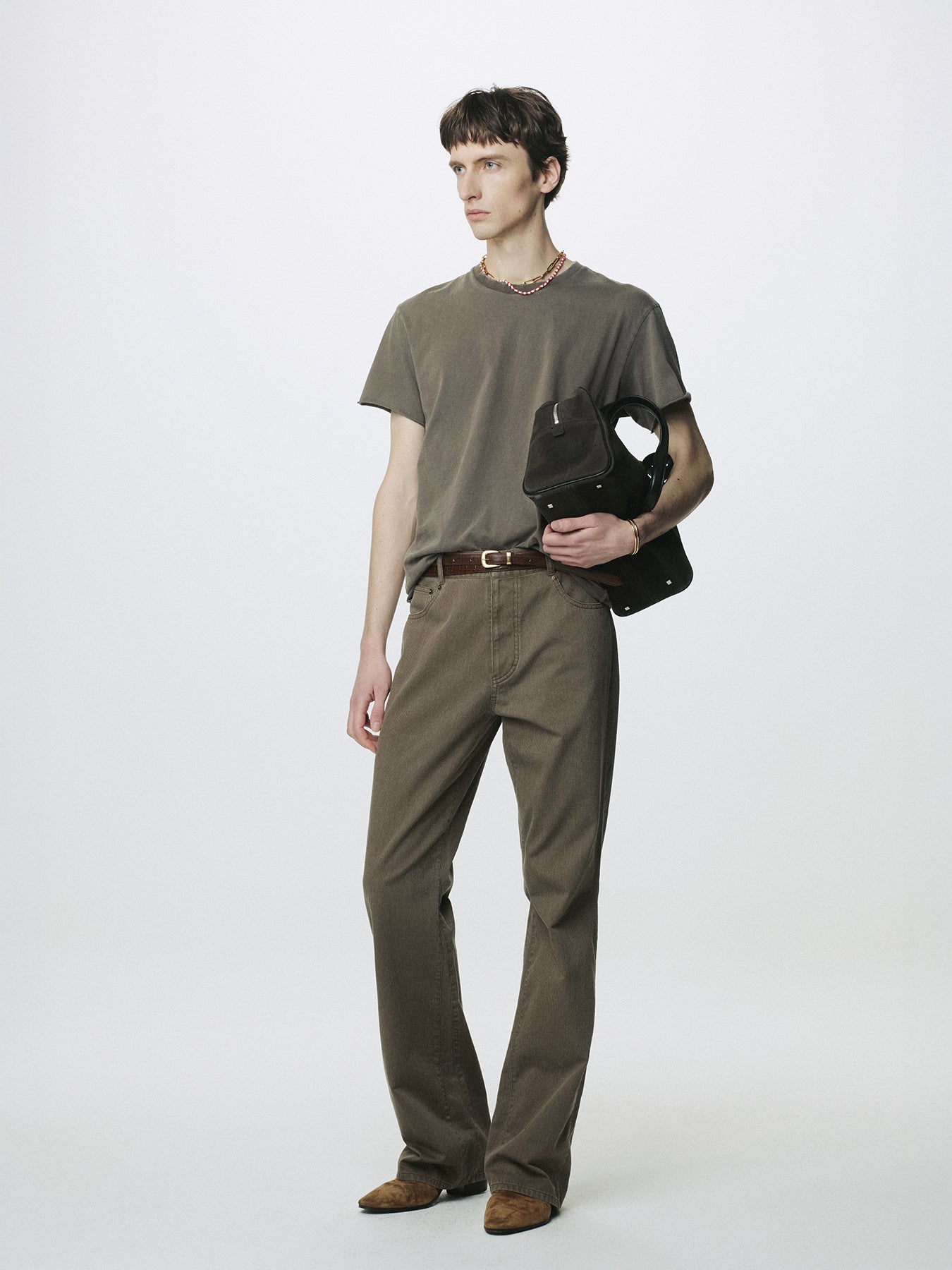 GARMENT DYED RAW EDGE T-SHIRT_ FADED BROWN