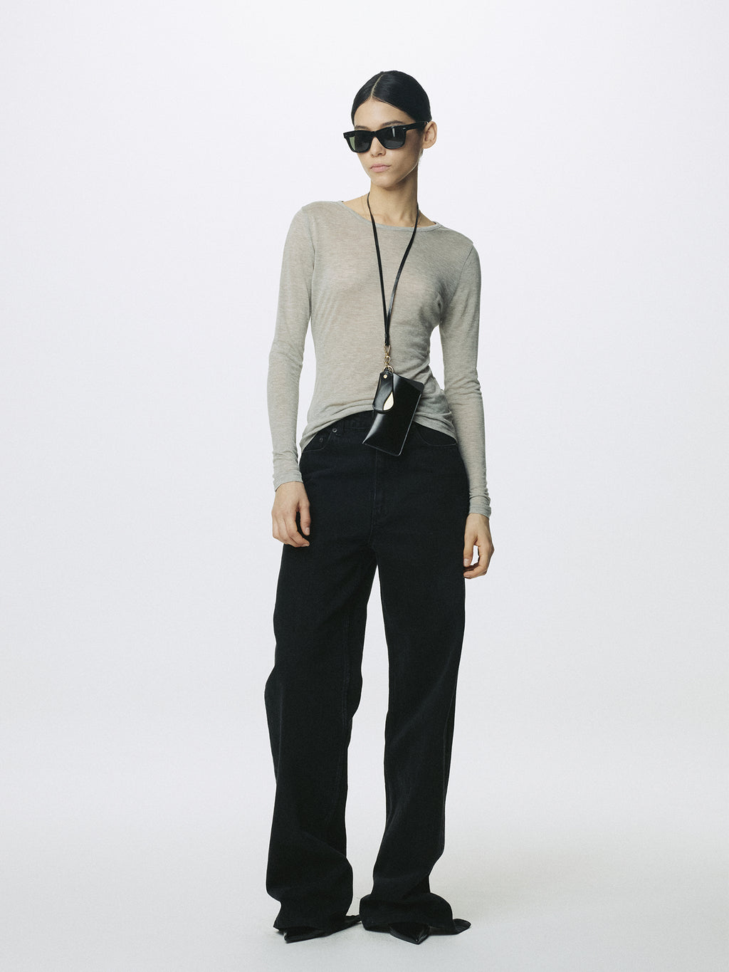 (W) WOOL TENCEL PINTUCK LONG SLEEVE_ BROWN MELANGE