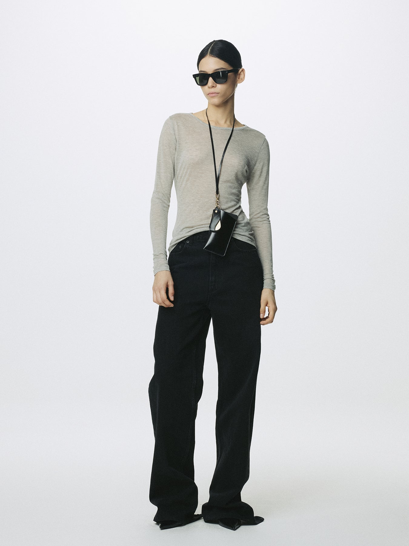 (W) WOOL TENCEL PINTUCK LONG SLEEVE_ BROWN MELANGE