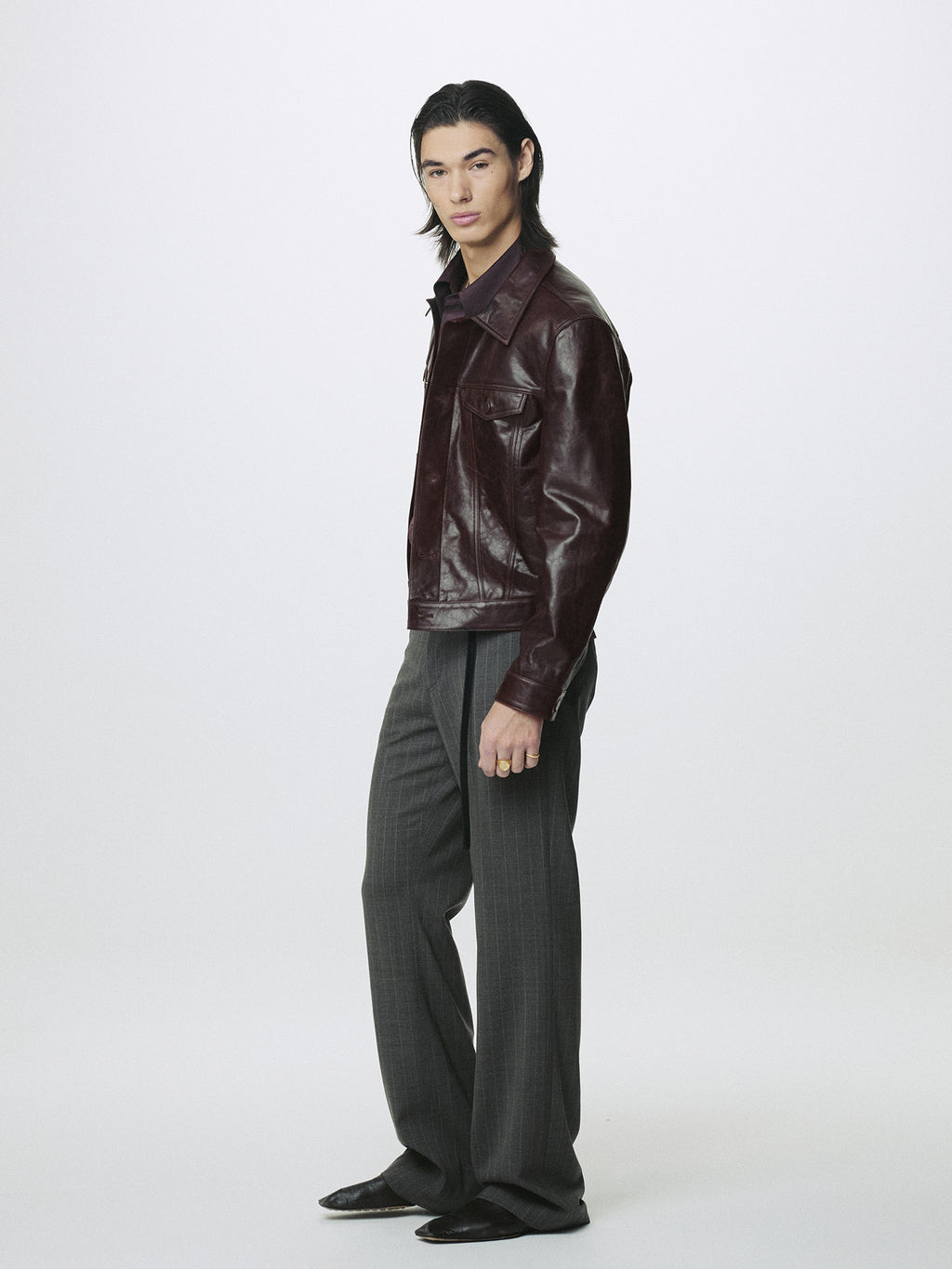 AGED LAMB LEATHER TRUCKER JACKET_ BROWN