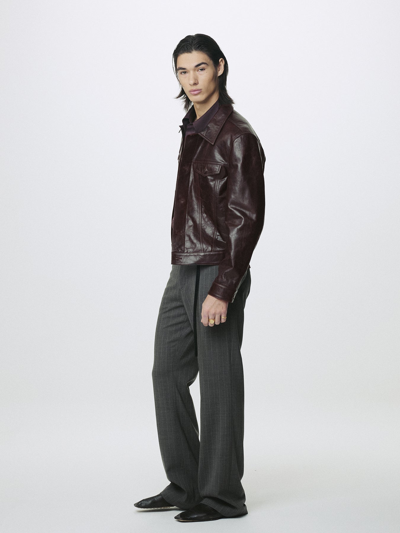 AGED LAMB LEATHER TRUCKER JACKET_ BROWN