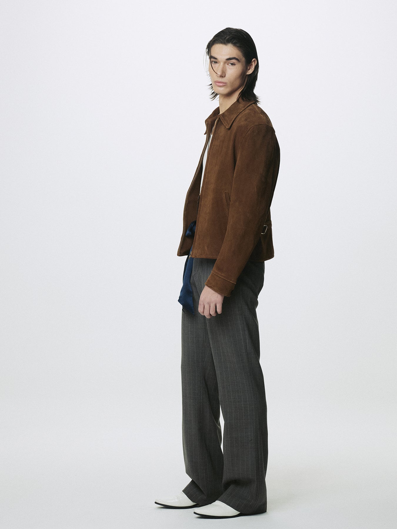 GOAT SUEDE BUCKLE ZIP JACKET_ CAMEL BROWN