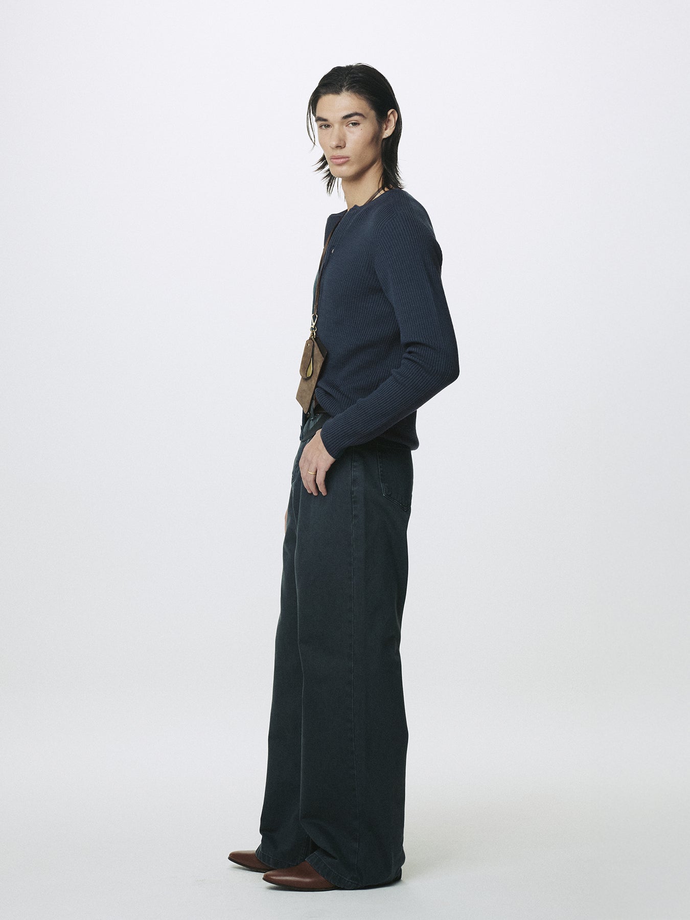 SUPER FINE MERINO WOOL RIBBED CARDIGAN_ SLATE NAVY