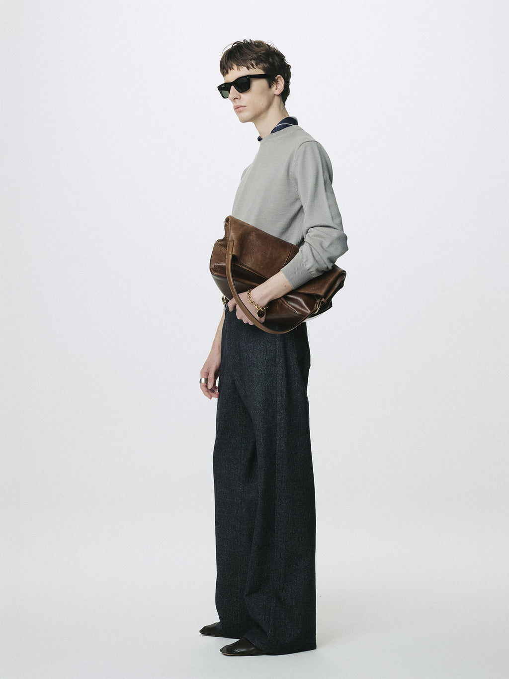WOOL DENIM LOOSE FLARED JEANS_ DARK INDIGO