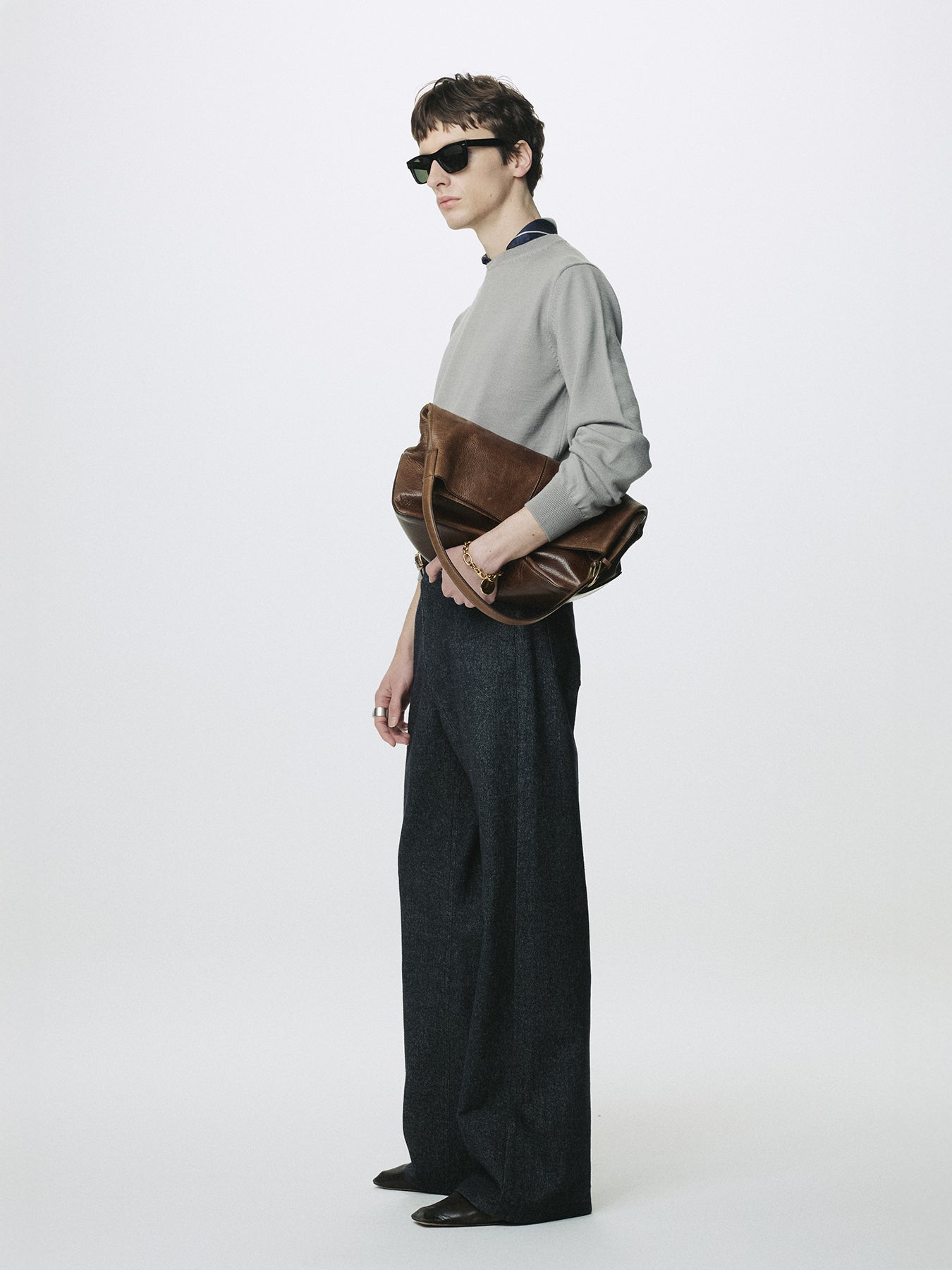 WOOL DENIM LOOSE FLARED JEANS_ DARK INDIGO