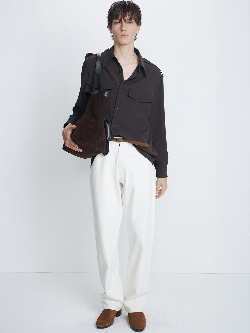 DRAPED UTILITY SHIRT_ BROWN
